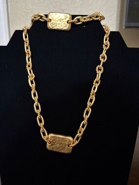 Tory Burch Gold-Tone Statement Chain Necklace and Bracelet with Hammered Plaques